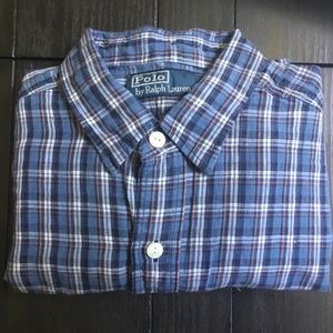 RALPH LAUREN POLO navy yellow plaid button down L